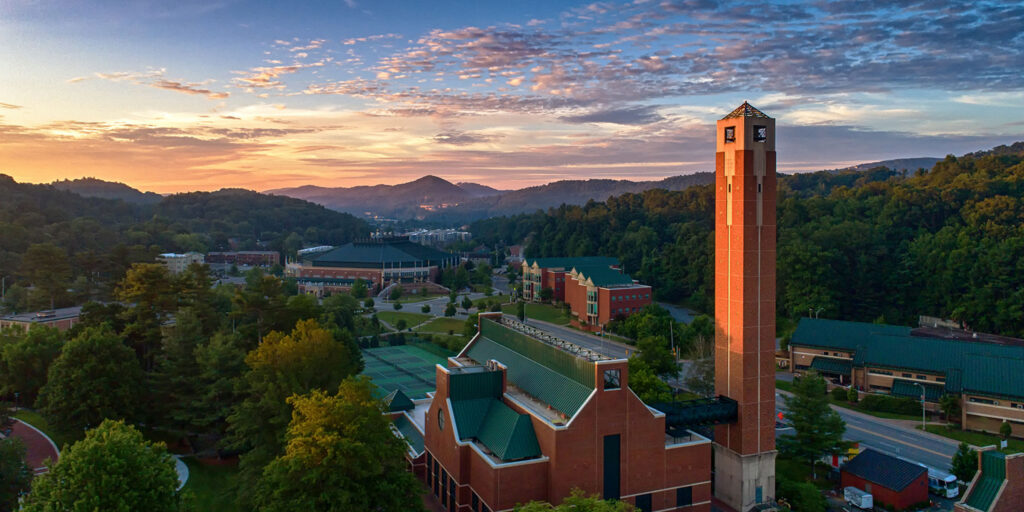 App State campus with sunset